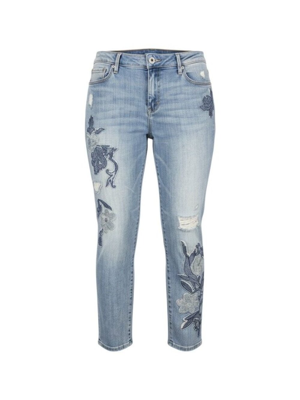 Kut From The Kloth Womens Floral Embroidered Light Wash Distressed Jeans 31